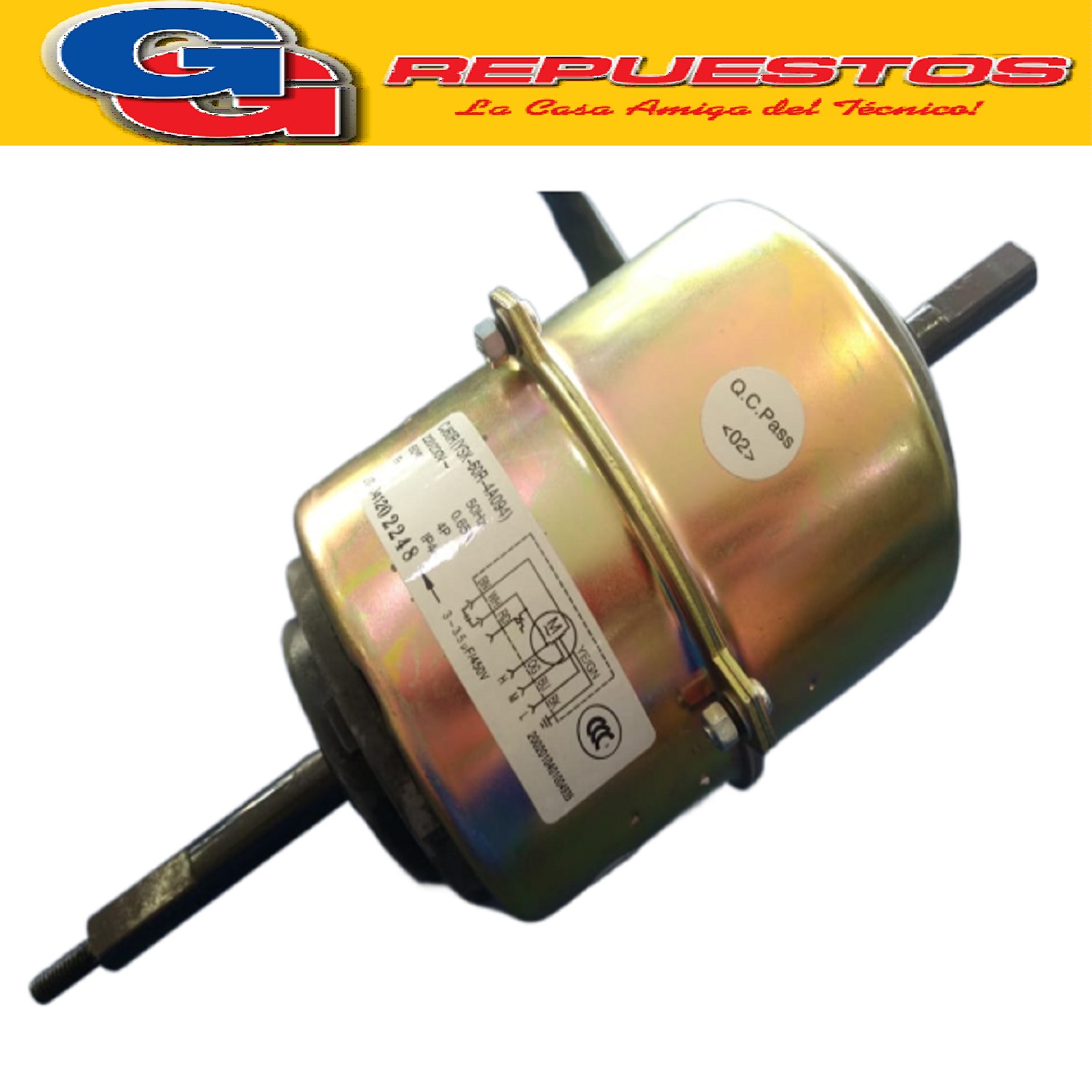 FORZADOR MOTOR CONDENSADOR AIRE ACONDICIONADO VENTANA CJ60R  (YSK-60R-4A094 / YSK60-4A) 0.65A 60W CAP 3.5uf [EJE Ø12mm / DOBLE EJE COMPACTO VENTANA