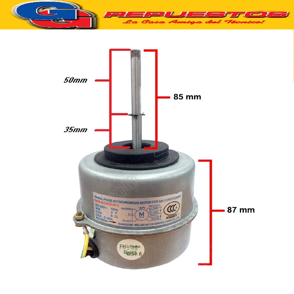 FORZADOR MOTOR EVAPORADOR AIRE ACONDICIONADO SPLIT EJE MEDIA CAÑA YDK36-4C 36W-0.33A-4 POLOS (DIAM. EJE 8mm / LARGO EJE TOT. 76mm / ANCHO MOTOR 98mm / ALTO MOTOR 96mm) ANTIHORARIO