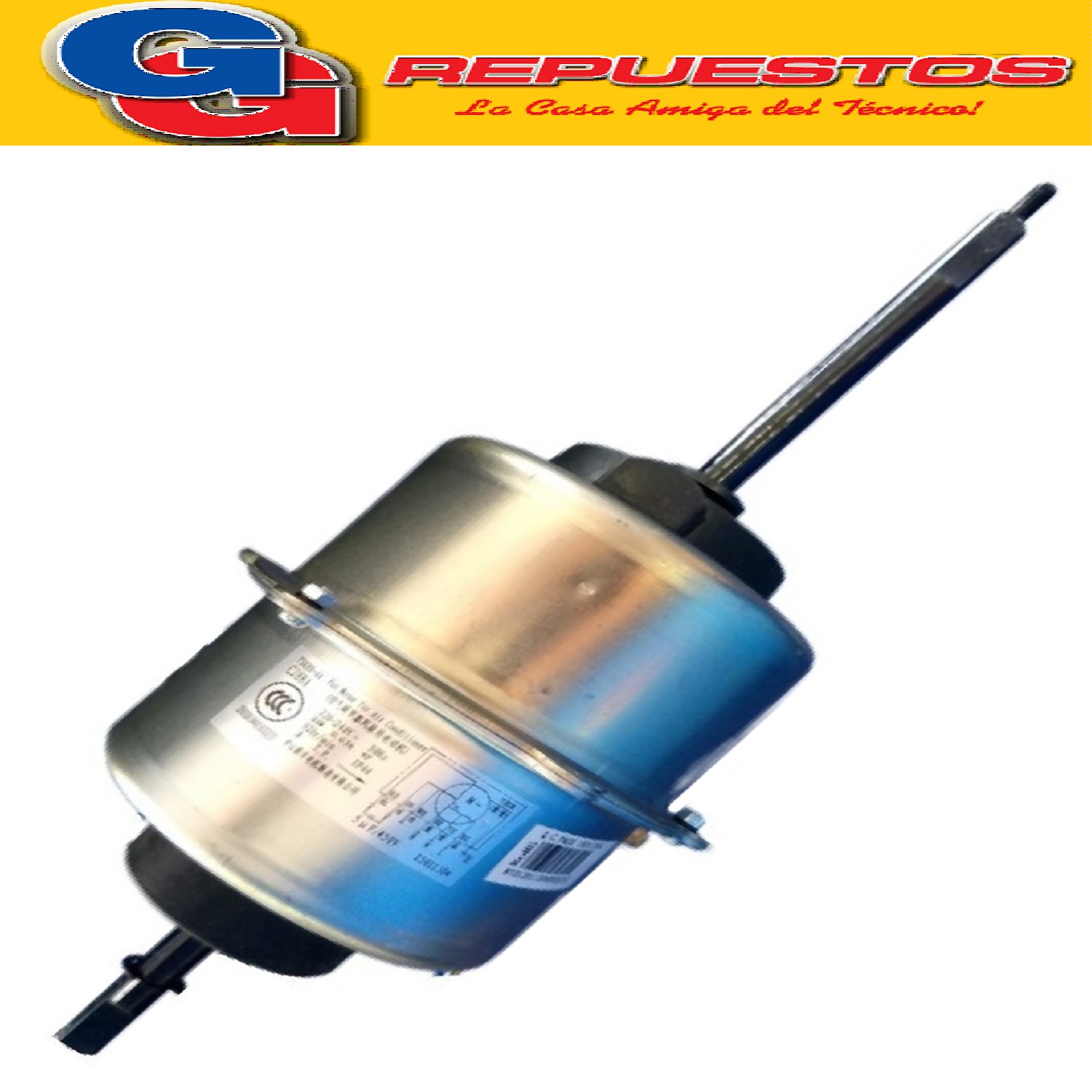 FORZADOR MOTOR CONDENSADOR AIRE VENTANA (YSK88-4A / CJ88A) S ENTIDO ANTIHORARIO 88W 0.63A 4 POLOS CAP 5uf [[EJE Ø12MM / LARGO EJE DELANT. 130mm / LARGO EJE TRAS. 50mm / DIAMETRO MOTOR 115mm / ALTO MOTOR 110mm]] 15011304 DOBLE EJE COMPACTO VENTANA 6 CABLES CON TERMINALES + TIERRA