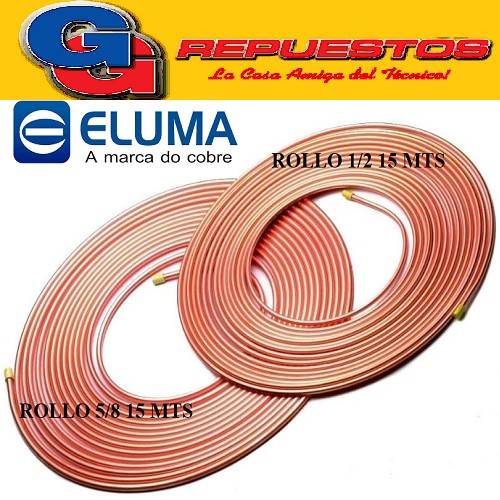 OFERTA COMBO CAÑOS DE COBRE ELUMA PARED 0.80 1 ROLLO 15 MTS  1/2 Y 1 ROLLO 5/8 15 MTS