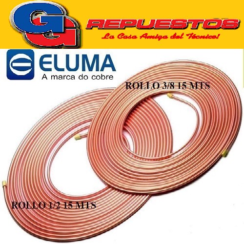 OFERTA COMBO CAÑOS DE COBRE ELUMA PARED 0.80 1 ROLLO 15 MTS  3/8 Y 1 ROLLO 1/2 15 MTS