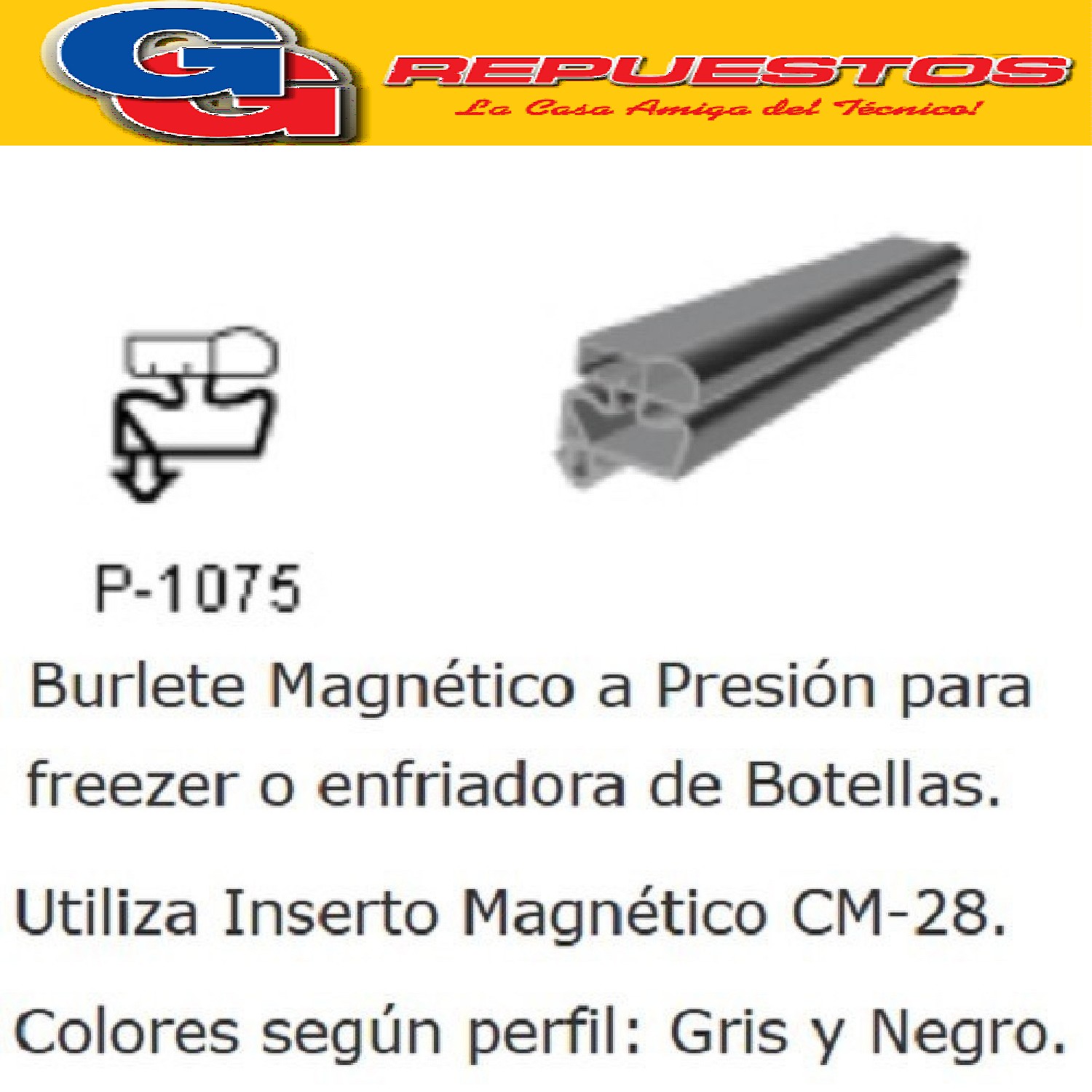 BURLETE PARA HELADERA Ang. P/1075 500 x 720mm. A PRESION GRI S