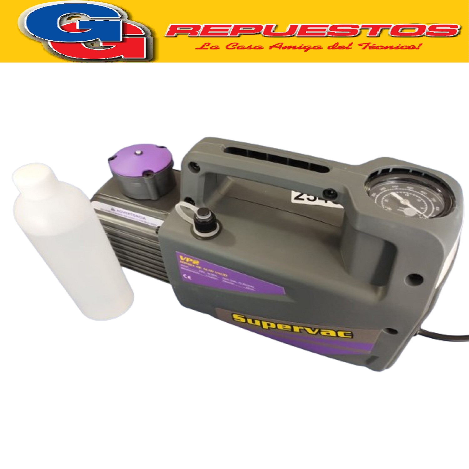 BOMBA DE ALTO VACIO SUPERVAC 114 L/M (BY DOSIVAC) VP2 220 V  - 50/60Hz / VACIO FINAL: 45 MICRONES / 114 L/MIN - 1/4 HP INCLUYE VACUOMETRO DE ALTA PRESION