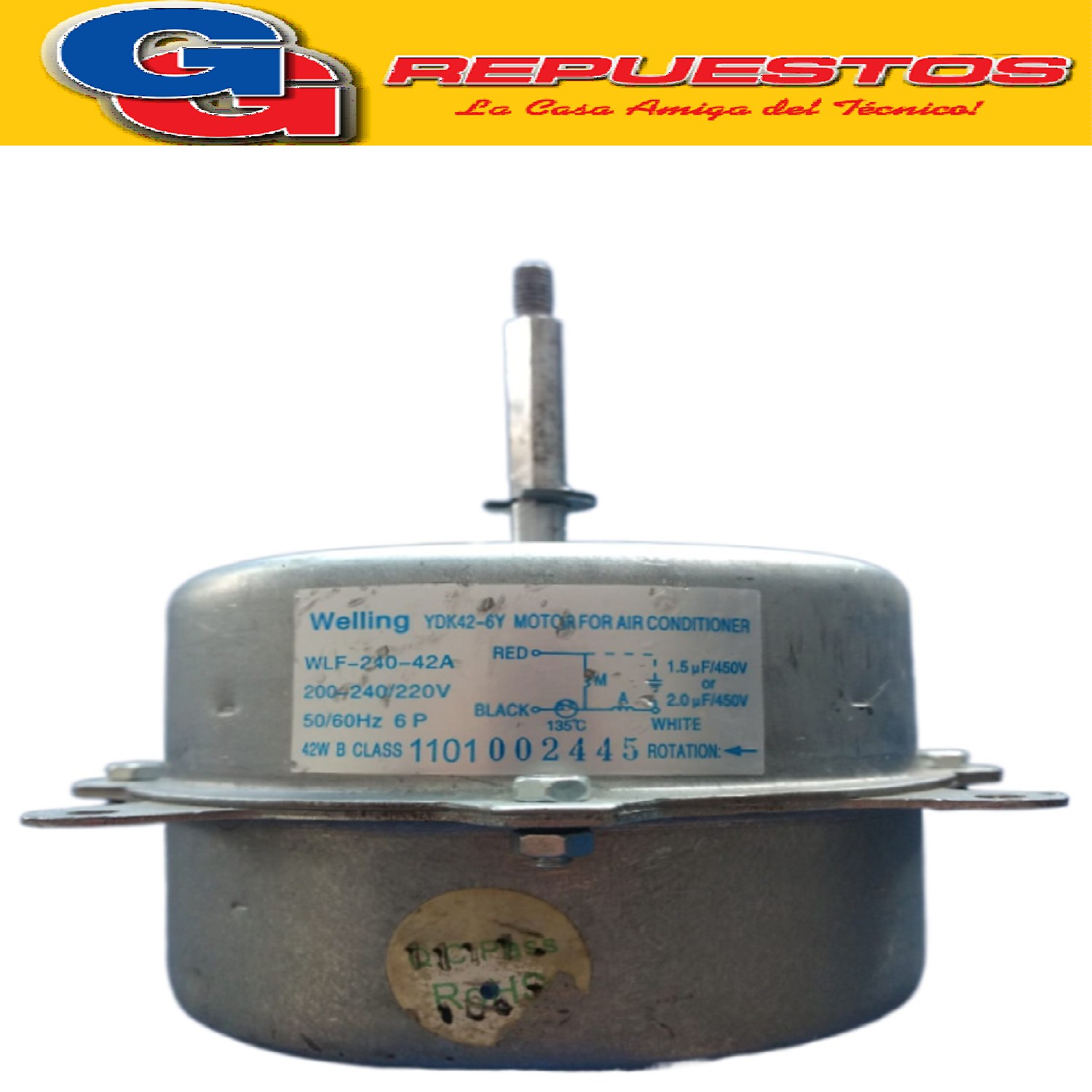 FORZADOR MOTOR CONDENSADOR AIRE ACONDICIONADO SPLIT YDK42-6Y -1 42W- (DIAMETRO DEL  EJE 8MM, LARGO EJE 55MM/DIAM. MOTOR 96MM / ALTO MOTOR 70MM) GIRO HORARIO