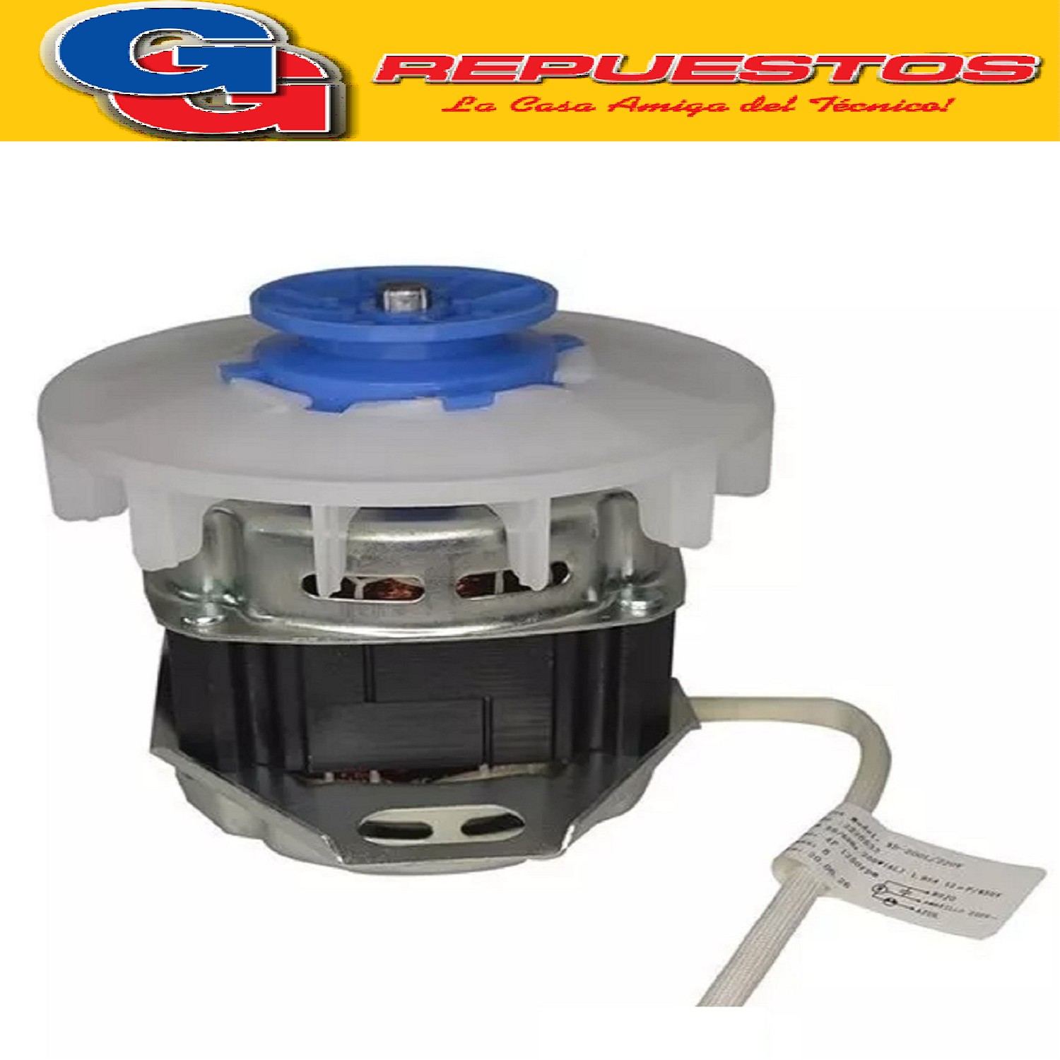 MOTOR LAVARROPAS GAFA GLAV 6000-6100-6500-7000-6505-7500 CON TURBINA Y POLEA EN V PLASTICA ORIGINAL. Cod.Origen:
7150217 (GAFA FRIMETAL) SC MOTOR Y POLEA MIRIAM 2970801 (GAFA ARG.)  2970200 (GAFA ARG.) 2224850 (GAFA ARG.) 7601430 (GAFA ARG.)