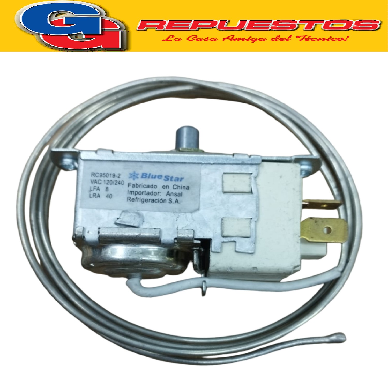 TERMOSTATO HELADERA BlueStar-RC 95019-2--Tipo TF9-482 2 FRIO S CON RESIST EN PLACA EVAPORADORA 3 CONTACTOS EJE REDONDO (+3.6-20.7_-24_-27.5) CAP 1.27M