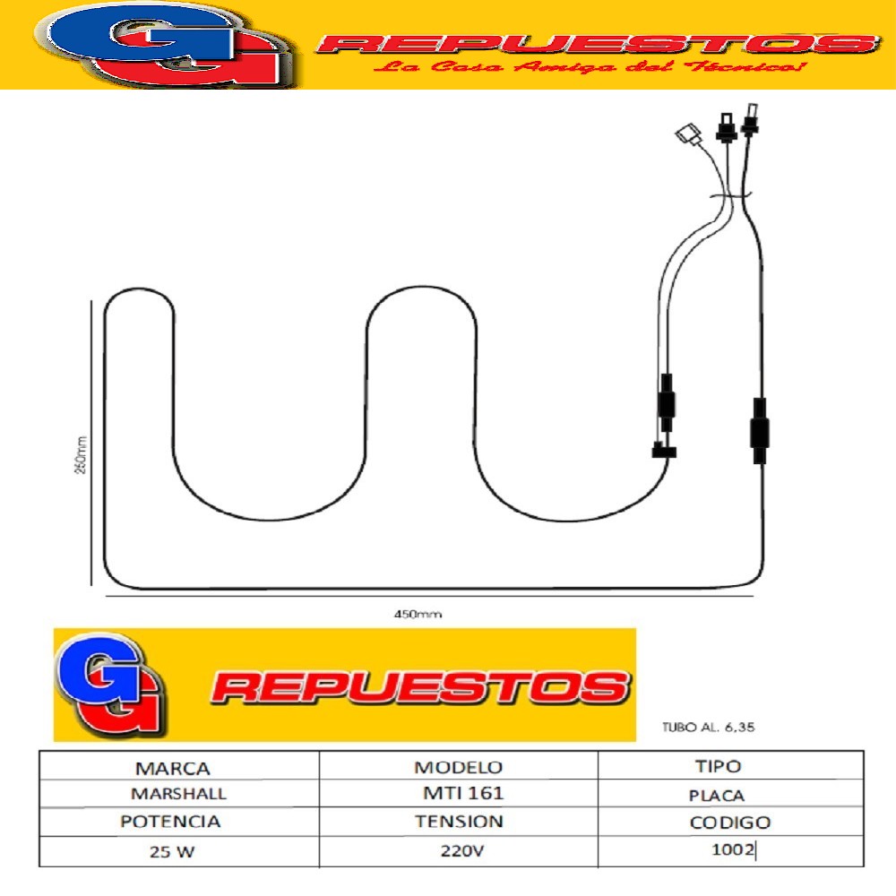 RESISTENCIA ALUMINIO HELADERA MARSHALL MTI161--1002 220V 25W