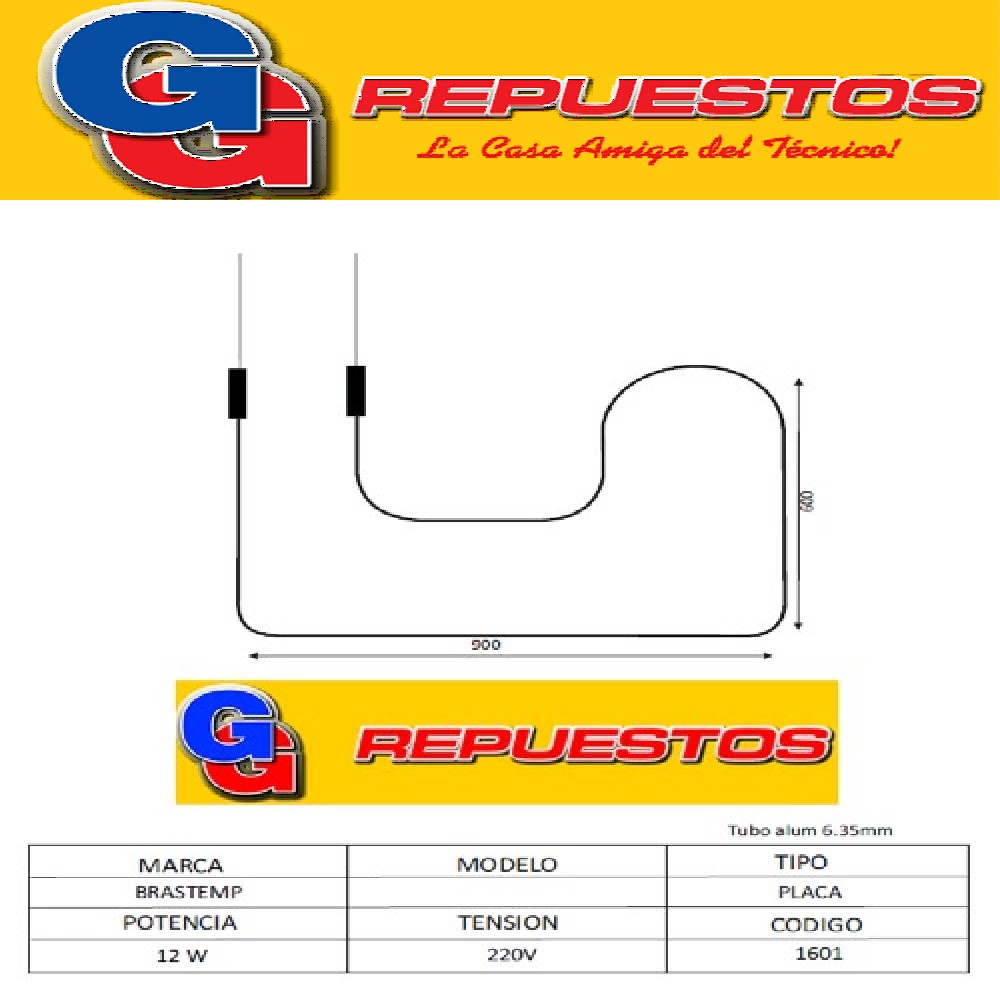 RESISTENCIA ALUMINIO HELADERA BRASTEMP--1601 220V 12W