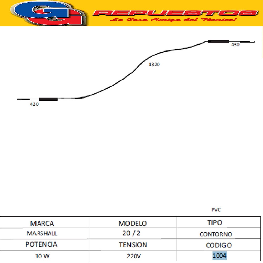 RESISTENCIA HELADERA Contorno MARSHALL 20/2------1004 1.30 M TS DE RESISTENCIA CABLE 220V 10 W