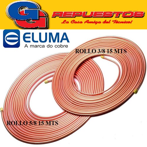 OFERTA COMBO CAÑOS DE COBRE ELUMA PARED 0.80 1 ROLLO 15 MTS  3/8 Y 1 ROLLO 5/8 15 MTS