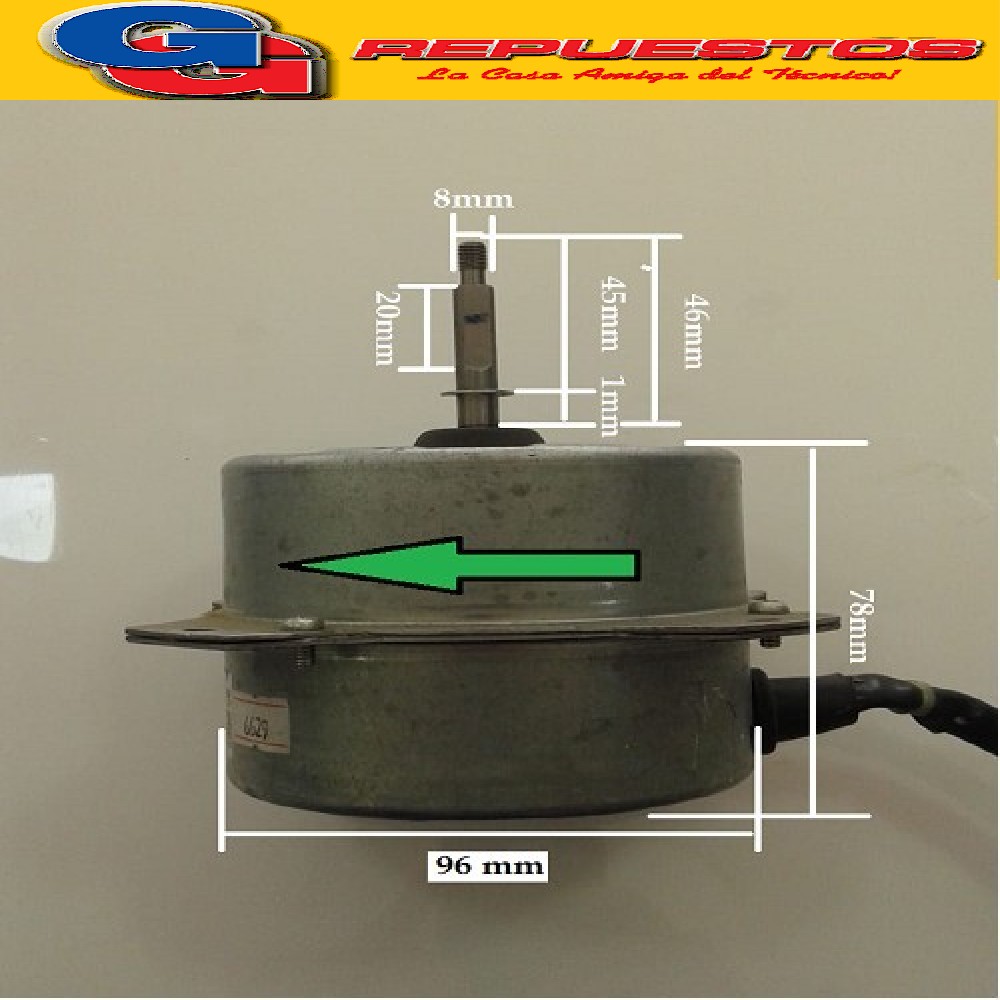 FORZADOR MOTOR CONDENSADOR AIRE ACONDICIONADO SPLIT FG-240-4 2A MF-TC42KT 42W-4 Polos (DIAM. EJE 8mm / LARGO EJE TOT. 46mm / ANCHO MOTOR 96mm / ALTO MOTOR 78mm) GIRO HORARIO
