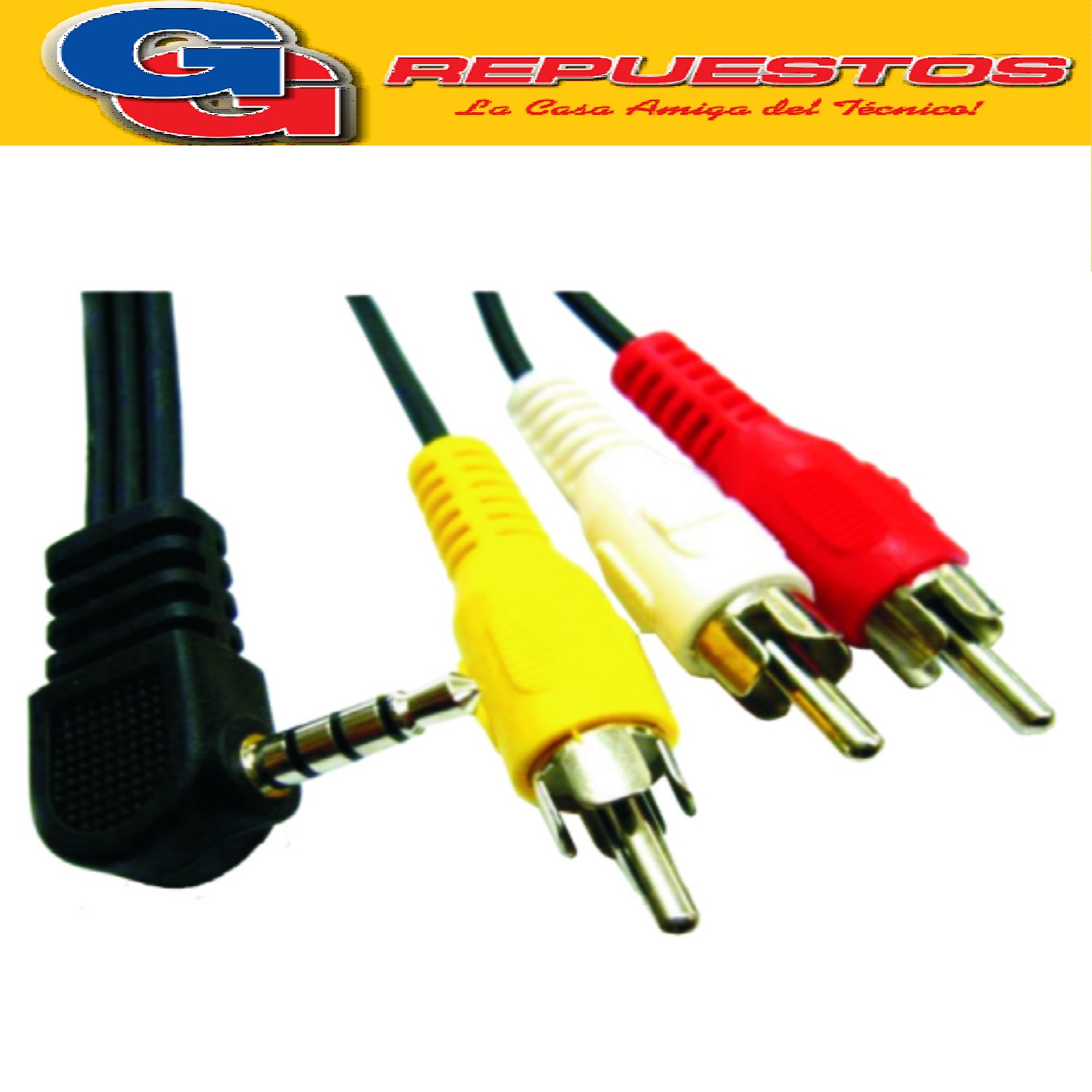 CABLE PLUG 90º  3.5 A 3 RCA MACHO AUDIO Y VIDEO LARGO TOTAL 1.75 MTS