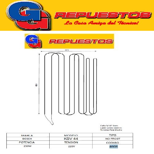 RESISTENCIA DE ALUMINIO HELADERA BOSCH KSV 44 NO FROST 4608  220V 250W B322