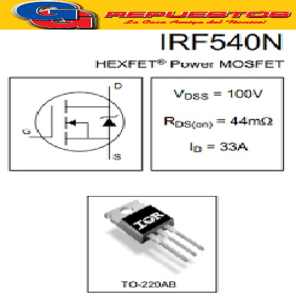 TRANSISTOR IRF540 FET N ( 100V / 28A - 150W )