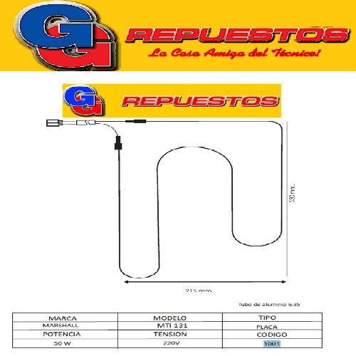 RESISTENCIA DE ALUMINIO HELADERA MARSHALL MTI130 MTI131-1001 - 220V 50W