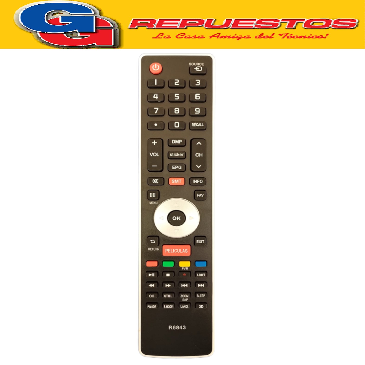 CONTROL REMOTO LED BGH SANYO/JVC NETFLIX 3843 R6843 SMARTOBL EX / SANYO / PHILCO R6859 R6848= R6859=R5320 =3849=385