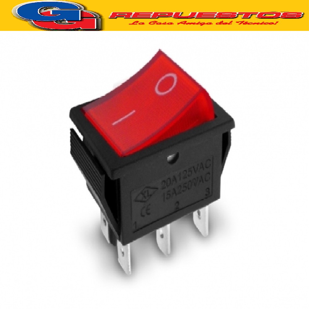 LLAVE / INTERRUPTOR TECLA 6P ROJA C/LUZ ON-ON 15A 250V