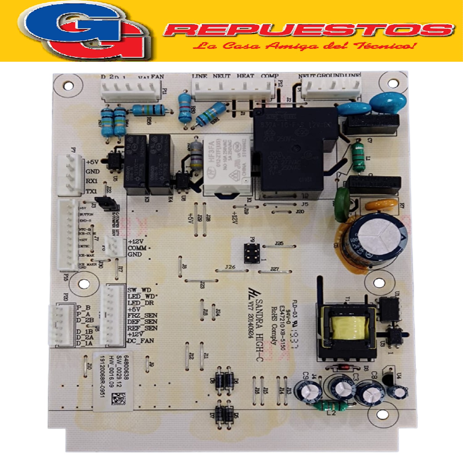 PLAQUETA HELADERA UNIDAD CONTROL ELECTROLUX DI80X MODELO ANT IGUO-DFI80-DFW64 SD (ORIGINAL) Cod.Origen: 5205968 (ELECTROLUX) 64800638 (ELECTROLUX) PLACA DE POTENCIA DI80X MODELO ANTIGUO Produttore: SW0029 12 / HW0016 03 / Q6 KRC116S / 1205557R-1125 / 41002751 162971