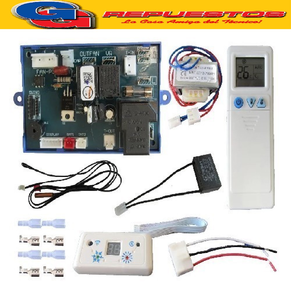 PLAQUETA AIRE ACONDICIONADO UNIVERSAL.CON PG QD-U08PGC+ CON  DISPLAY Y CAPACITOR INCORPORADO DE 1.5 uF Y CONTROL REMOTO