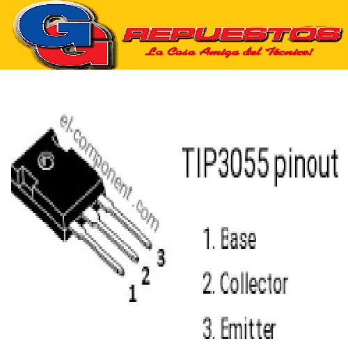 TIP3055 SGS TRANSISTOR DE POTENCIA NPN 100V/15A/90W COMPLEMENTARIO TIC2955